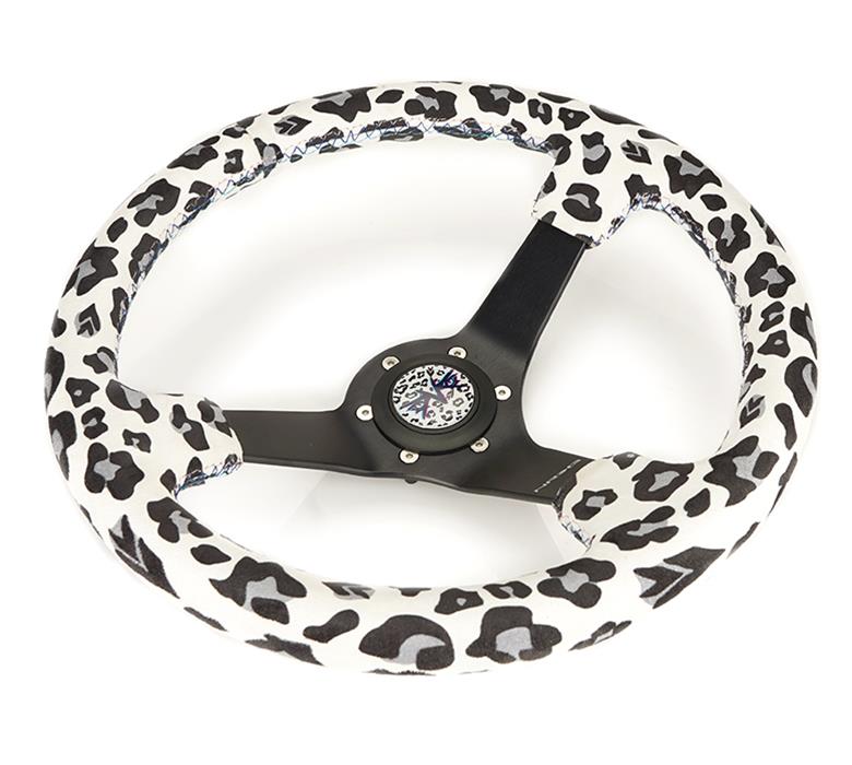 NRG Savage Inspired Steering Wheels RST-036MB-SV-WT Wheel, Inspired, 350mm, 3 in. Dish, White Microfiber Grip, Matte black Spoke, Blue Stitching, Each thumbnail 2