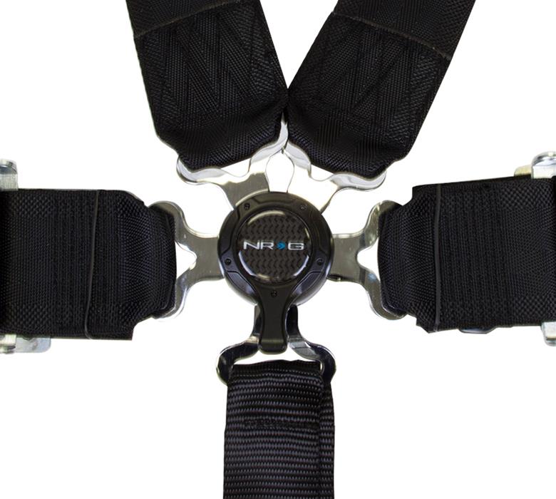 NRG Seat Belt 6-Point Harness SBH-6PCBK Harness, Complete, 6-Point, Camlock, Black, 3 in., Individual Shoulders, Pull Down, Bolt-In, Floor Mount, Each