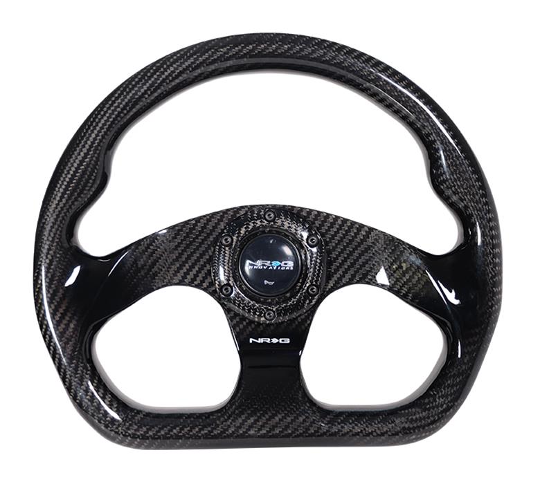 NRG Carbon Fiber Steering Wheel (320mm) Flat Bottom w/Shiny Black Carbon thumbnail 2