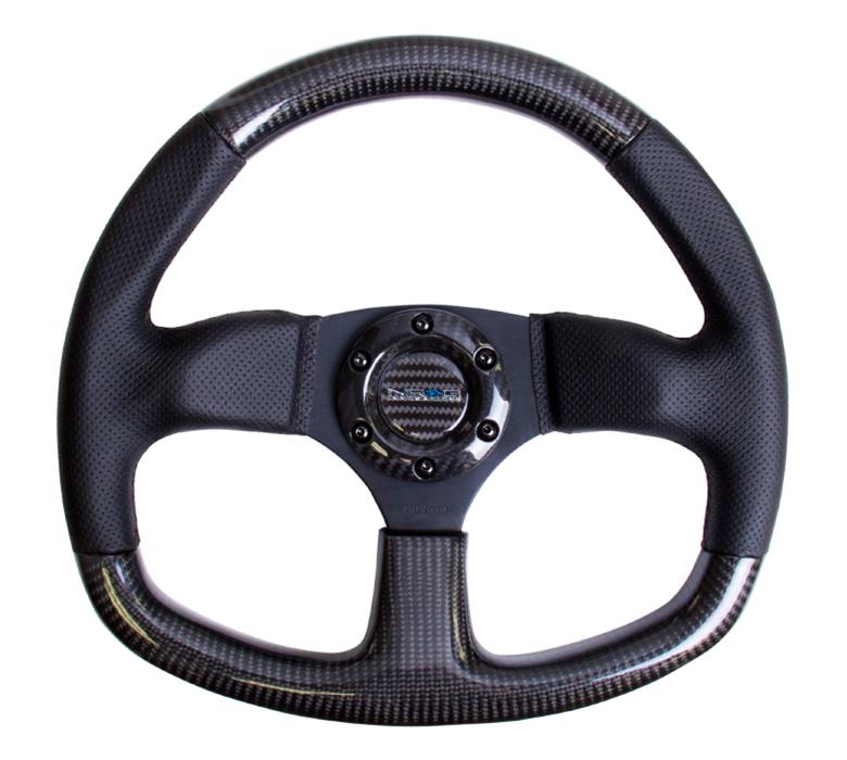 NRG Carbon Fiber Steering Wheel (320mm) Flat Bottom & Leather Trim w/Black Stitching thumbnail 3