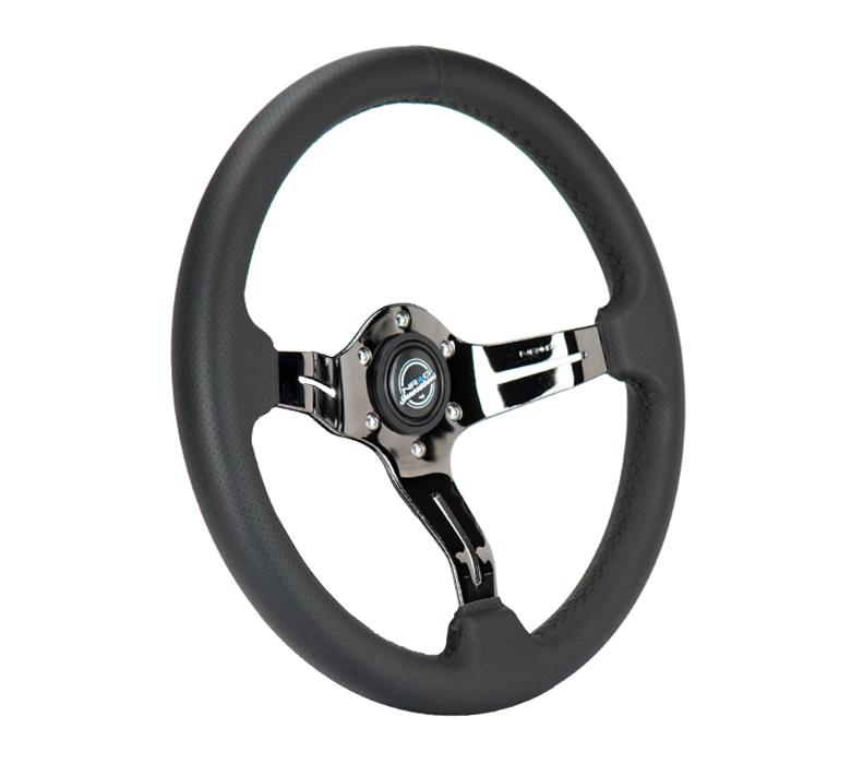 NRG Light Weight Gaming Steering Wheel - 350mm 3 Black Chrome Spokes Perforated Leather thumbnail 3