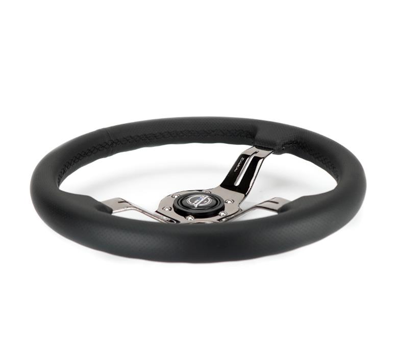 NRG Light Weight Gaming Steering Wheel - 350mm 3 Black Chrome Spokes Perforated Leather thumbnail 4