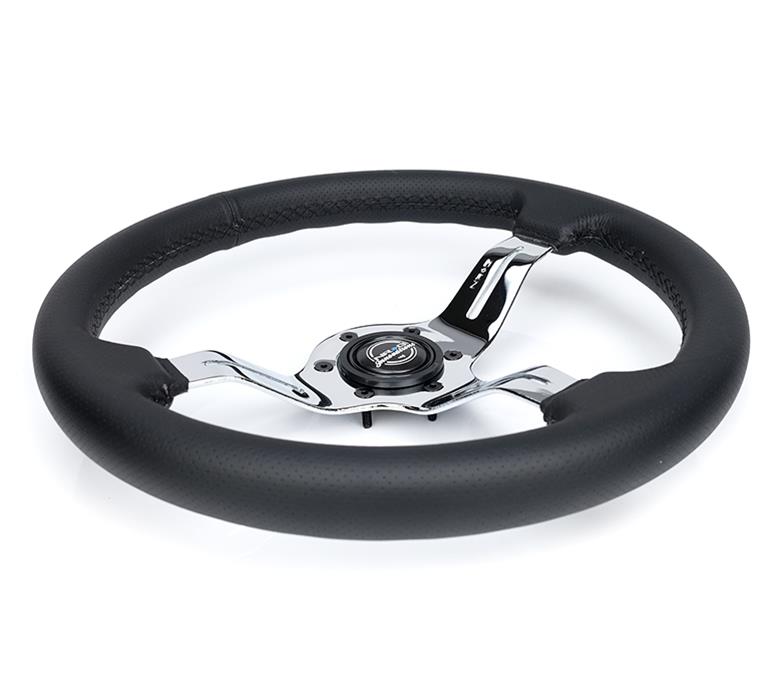 NRG Light Weight Gaming Steering Wheel - Splitz Chrome Silver Spokes Perforated Leather thumbnail 4