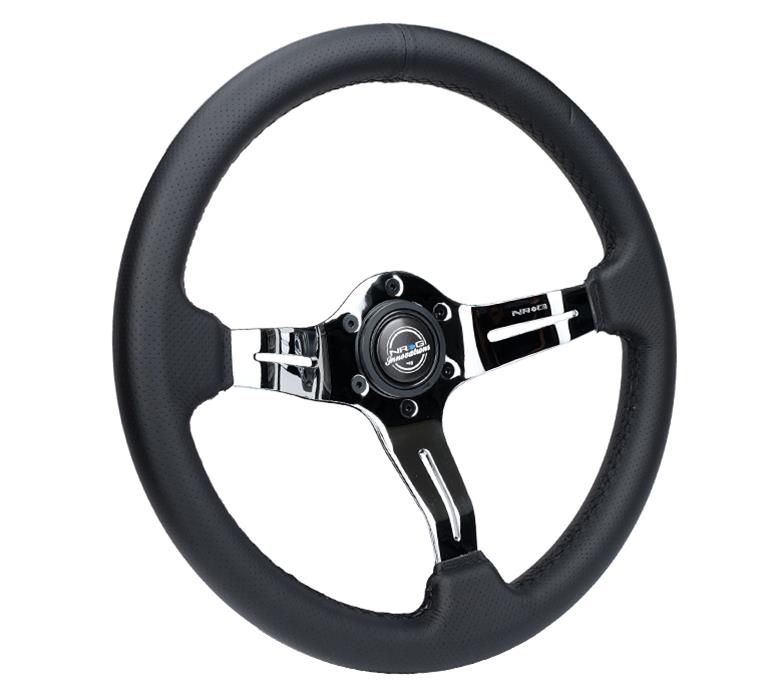 NRG Light Weight Gaming Steering Wheel - Splitz Chrome Silver Spokes Perforated Leather thumbnail 3