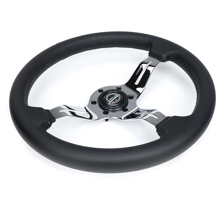 NRG Light Weight Gaming Steering Wheel - Splitz Chrome Silver Spokes Perforated Leather thumbnail 2