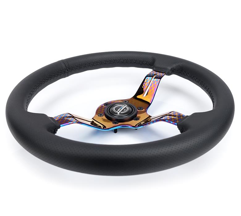 NRG Light Weight Gaming Steering Wheel - Splitz NeoChrome Silver Spokes Perforated Leather thumbnail 3