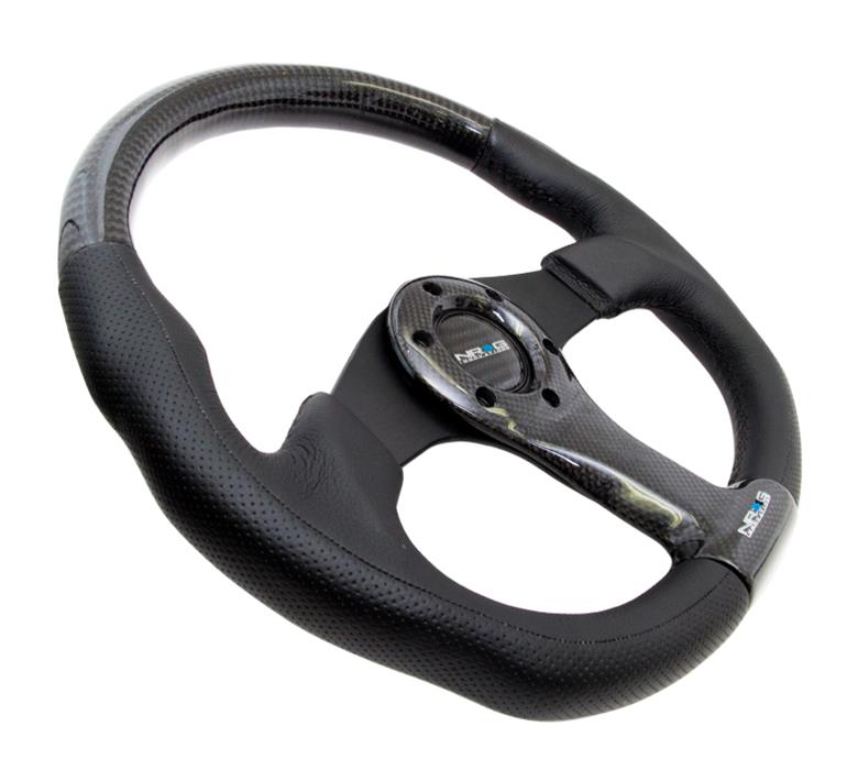 NRG Carbon Fiber Steering Wheel (350mm) Oval Shape Black w/Leather Trim thumbnail 3