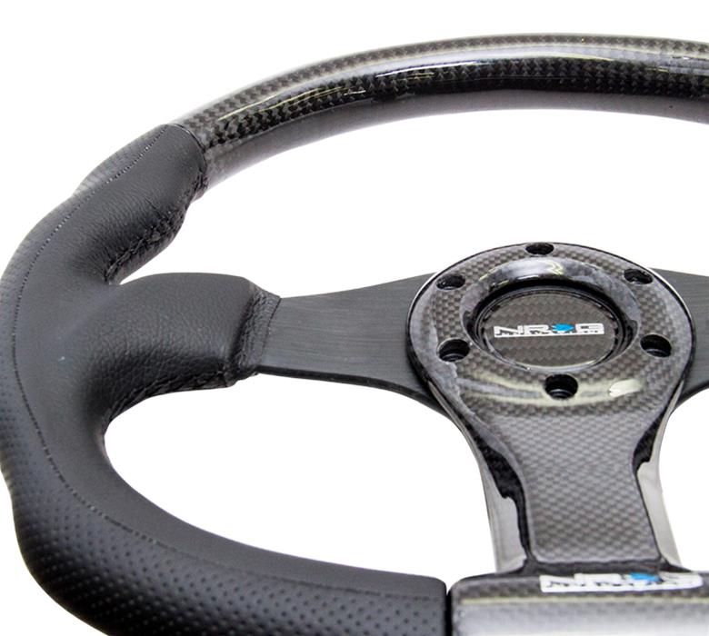 NRG Carbon Fiber Steering Wheel (350mm) Oval Shape Black w/Leather Trim