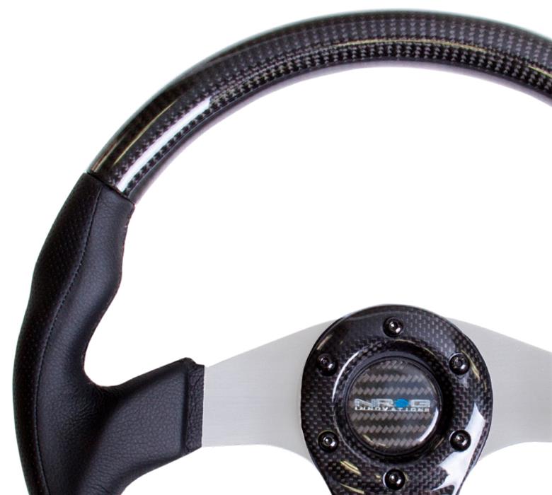 NRG Carbon Fiber Steering Wheel (350mm) Silver Oval Shape w/Leather Trim thumbnail 2