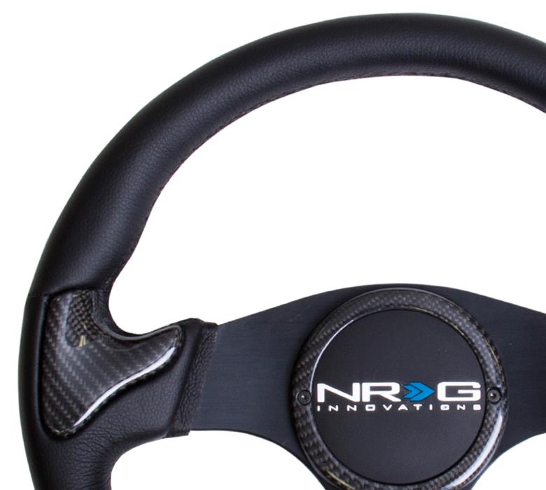 NRG Carbon Fiber Steering Wheel (350mm) Blk Frame Blk Stitching w/Rubber Cover Horn Button thumbnail 2
