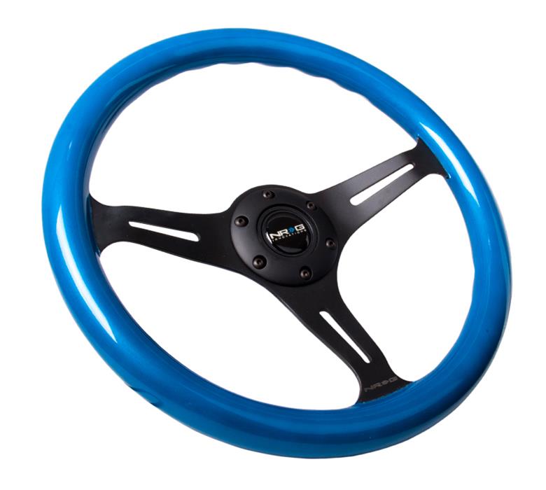 NRG Classic Wood Grain Steering Wheel (350mm) Blue Pearl/Flake Paint w/Black 3-Spoke Center thumbnail 2