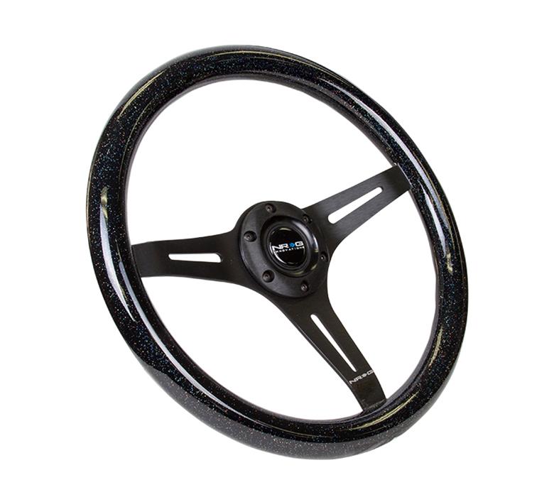 NRG Classic Wood Grain Steering Wheel (350mm) Black Sparkled Grip w/Black 3-Spoke Center thumbnail 3