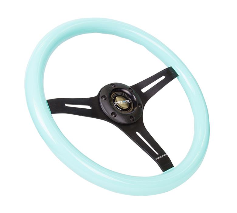 NRG Classic Wood Grain Steering Wheel (350mm) Minty Fresh Color Grip w/Black 3-Spoke Center thumbnail 2