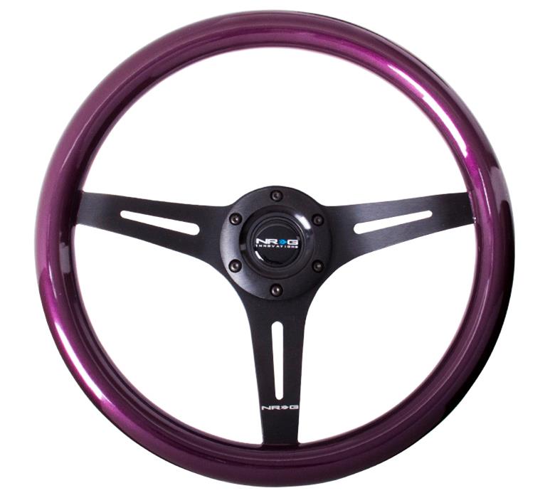 NRG Classic Wood Grain Steering Wheel (350mm) Purple Pearl/Flake Paint w/Black 3-Spoke Center