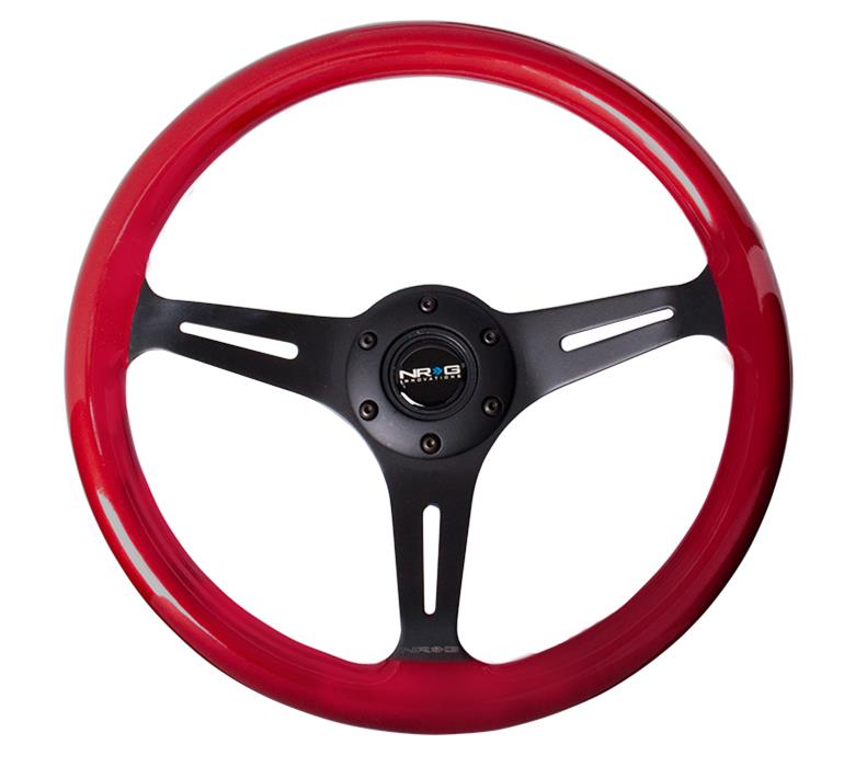 NRG Classic Wood Grain Steering Wheel (350mm) Red Pearl/Flake Paint w/Black 3-Spoke Center