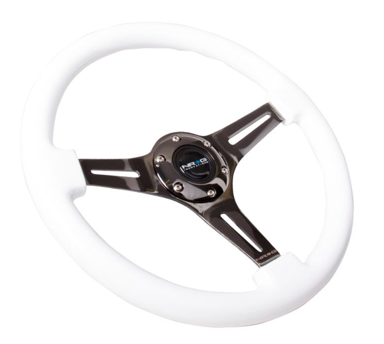NRG Classic Wood Grain Steering Wheel (350mm) White Paint Grip w/Black 3-Spoke Center thumbnail 2
