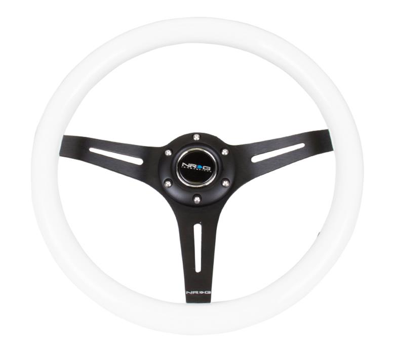 NRG Classic Wood Grain Steering Wheel (350mm) White Paint Grip w/Black 3-Spoke Center thumbnail 3