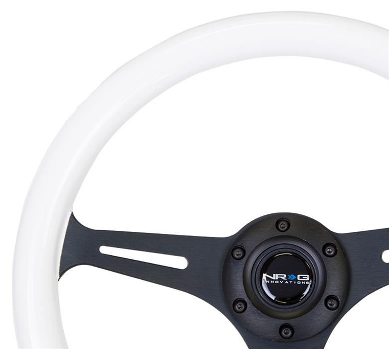 NRG Classic Wood Grain Steering Wheel (350mm) Glow-In-The-Dark Blue Grip w/Black 3-Spoke Center thumbnail 2