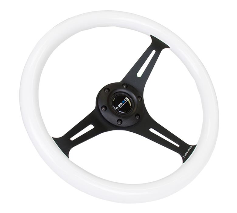 NRG Classic Wood Grain Steering Wheel (350mm) Glow-In-The-Dark Blue Grip w/Black 3-Spoke Center thumbnail 3
