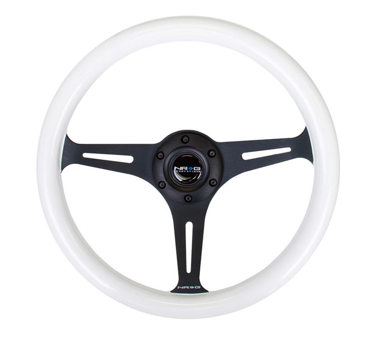 NRG Classic Wood Grain Steering Wheel (350mm) Glow-In-The-Dark Blue Grip w/Black 3-Spoke Center thumbnail 4