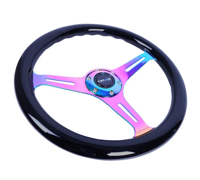 NRG Classic Wood Grain Steering Wheel (350mm) Black Paint Grip w/Neochrome 3-Spoke Center thumbnail 3