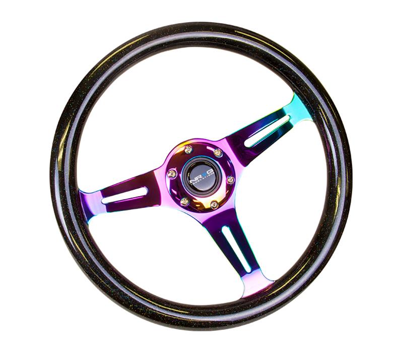NRG Classic Wood Grain Steering Wheel (350mm) Black Sparkle/Galaxy Color w/Neochrome 3-Spoke thumbnail 2