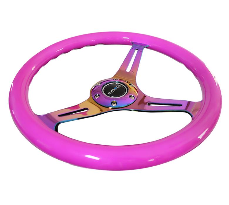 NRG Classic Wood Grain Wheel (350mm) 3 Neochrome Spokes- Neon Purple thumbnail 3