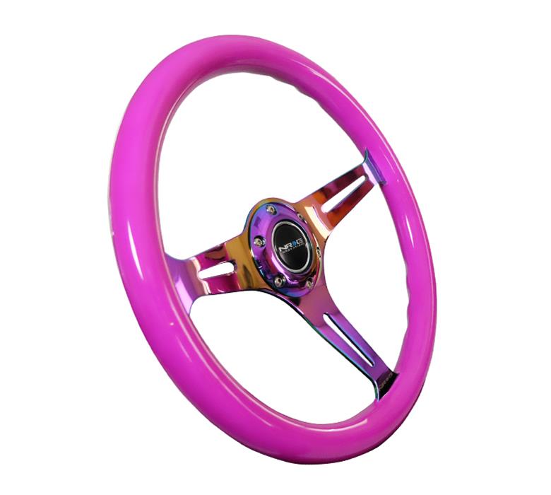 NRG Classic Wood Grain Wheel (350mm) 3 Neochrome Spokes- Neon Purple thumbnail 4