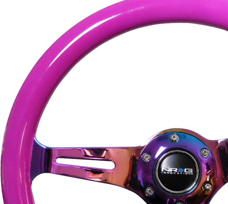 NRG Classic Wood Grain Wheel (350mm) 3 Neochrome Spokes- Neon Purple