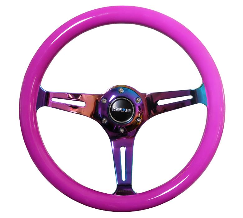 NRG Classic Wood Grain Wheel (350mm) 3 Neochrome Spokes- Neon Purple thumbnail 2