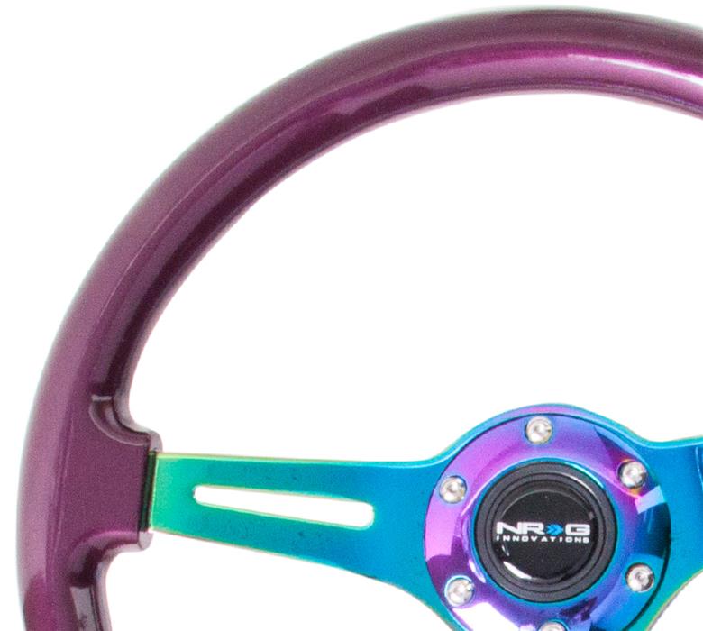 NRG Classic Wood Grain Steering Wheel (350mm) Purple Pearl Paint w/Neochrome 3-Spoke Center thumbnail 3