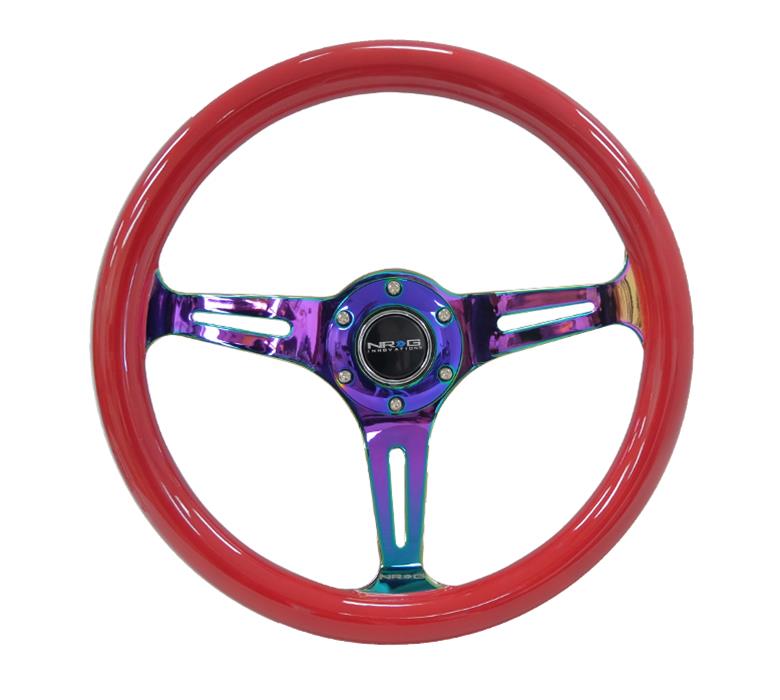 NRG Classic Wood Grain Steering Wheel (350mm) Red Grip w/Neochrome 3-Spoke Center thumbnail 2