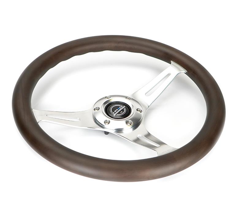NRG Classic Wood Grain Wheel - 350mm 3 Chrome Silver Spokes Oak Color Wood thumbnail 2