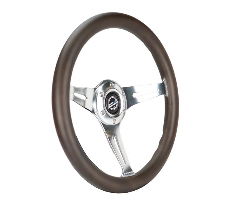 NRG Classic Wood Grain Wheel - 350mm 3 Chrome Silver Spokes Oak Color Wood thumbnail 3