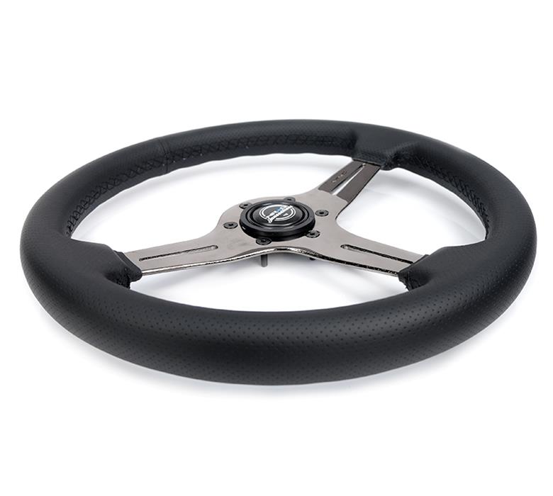 NRG Light Weight Gaming Steering Wheel - 350mm 3 Black Chrome Silver Spokes Perforated Leather thumbnail 4