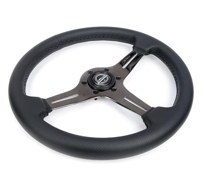 NRG Light Weight Gaming Steering Wheel - 350mm 3 Black Chrome Silver Spokes Perforated Leather thumbnail 2