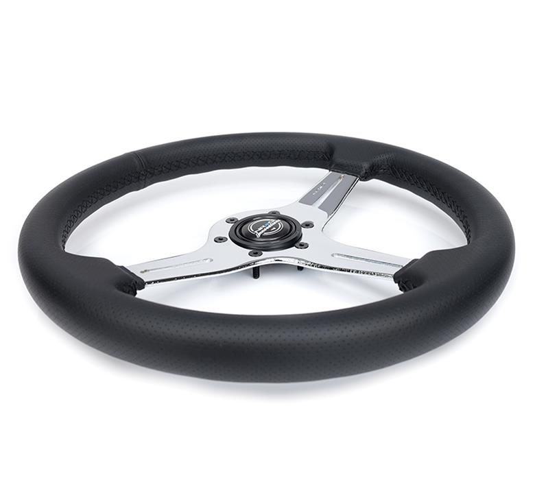 NRG Light Weight Gaming Steering Wheel - 350mm 3 Chrome Silver Spokes Perforated Leather thumbnail 4