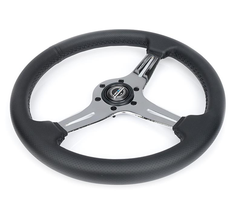 NRG Light Weight Gaming Steering Wheel - 350mm 3 Chrome Silver Spokes Perforated Leather thumbnail 3