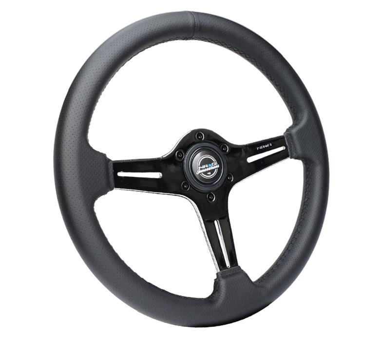 NRG Light Weight Gaming Steering Wheel - 350mm 3 Chrome Silver Spokes Perforated Leather thumbnail 2