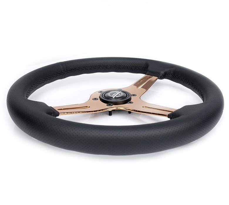 NRG Light Weight Gaming Steering Wheel - Blitz 350mm 3 Rose Gold Spokes Slits - Leather - No Dish thumbnail 4
