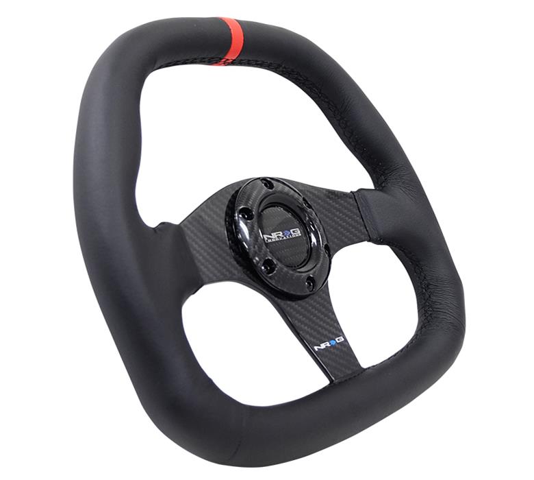 NRG Carbon Fiber Steering Wheel (320mm) Black CF Center w/Black Stitch Red Center Mark Flat Bottom thumbnail 2
