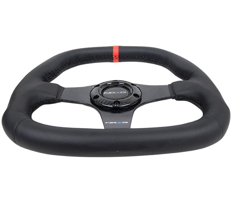 NRG Carbon Fiber Steering Wheel (320mm) Black CF Center w/Black Stitch Red Center Mark Flat Bottom thumbnail 4