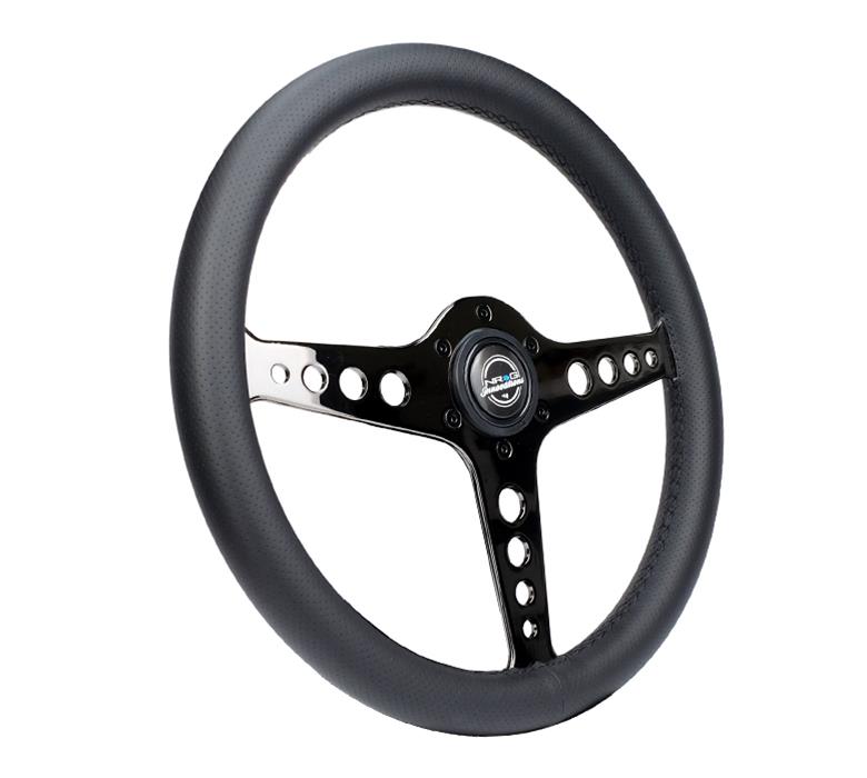 NRG Light Weight Gaming Steering Wheel - Driftz 350mm 3 Black Chrome Spokes Perforated Leather thumbnail 3