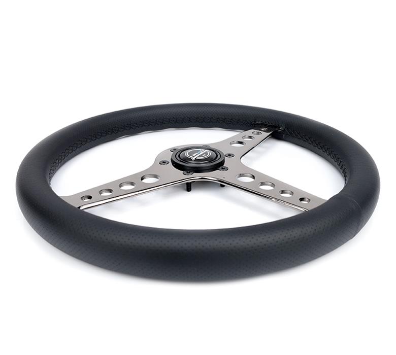NRG Light Weight Gaming Steering Wheel - Driftz 350mm 3 Black Chrome Spokes Perforated Leather thumbnail 4