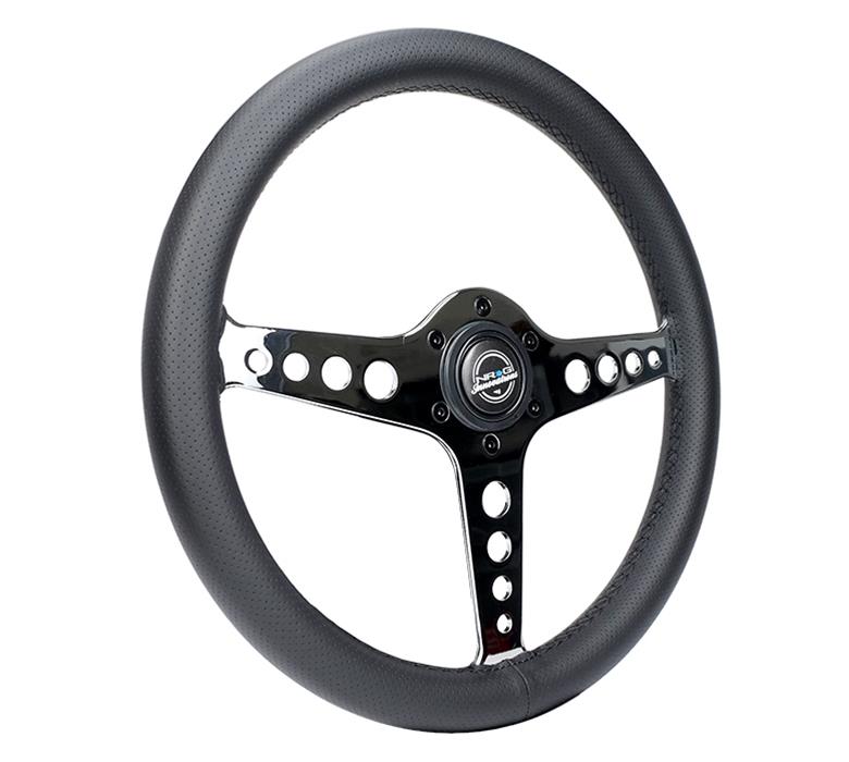 NRG Light Weight Gaming Steering Wheel - Driftz 350mm 3 Chrome Spokes Perforated Leather thumbnail 2