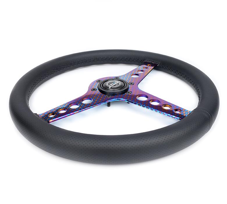 NRG Light Weight Gaming Steering Wheel - Driftz 350mm 3 NeoChrome Spokes Perforated Leather thumbnail 4