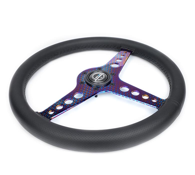 NRG Light Weight Gaming Steering Wheel - Driftz 350mm 3 NeoChrome Spokes Perforated Leather thumbnail 3