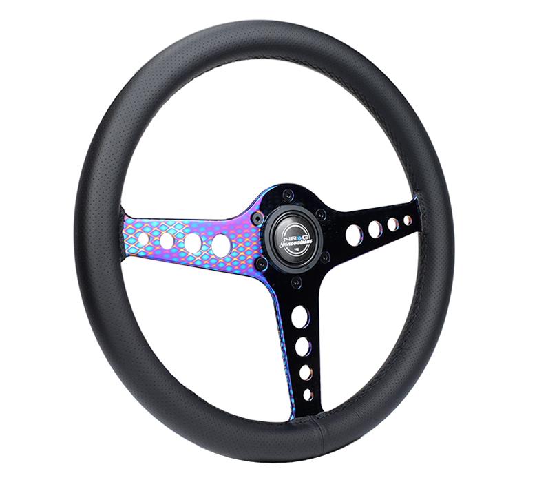 NRG Light Weight Gaming Steering Wheel - Driftz 350mm 3 NeoChrome Spokes Perforated Leather thumbnail 2