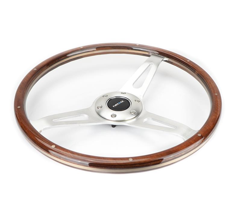 NRG Classic Wood Grain Steering Wheel (365mm) Wood w/Metal Accents & Polished Alum. 3-Spoke Center thumbnail 3