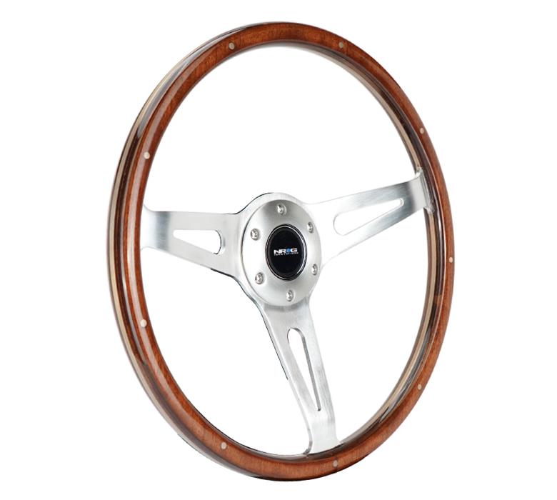 NRG Classic Wood Grain Steering Wheel (365mm) Wood w/Metal Accents & Polished Alum. 3-Spoke Center thumbnail 2